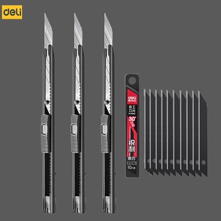Deli Retractable Box Cutter 9mm 30 Degree Blade Utility Knife Carbon Steel Self-locking Design Cu #1
