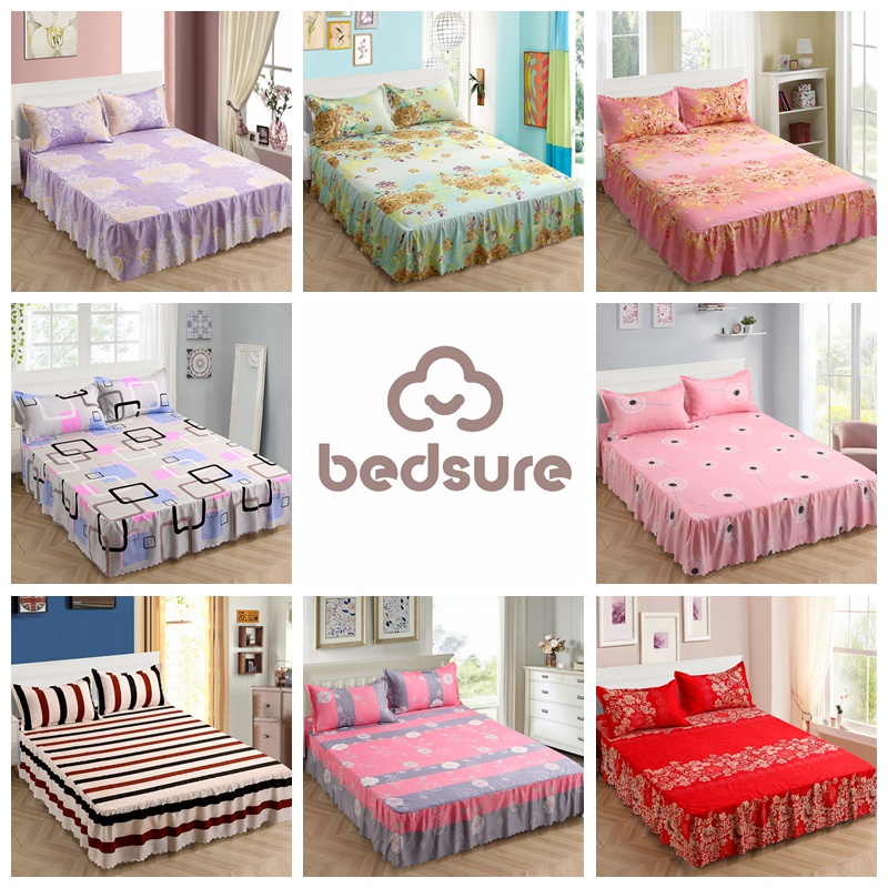 Bedsure 3in1 Bed Skirt Bedsheet Set Bed Cover Bed Sheet with 2 Pillow