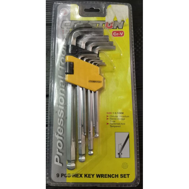 Creston Professional Tools 9pcs Hex Key Wrench Set or Allen Wrench set