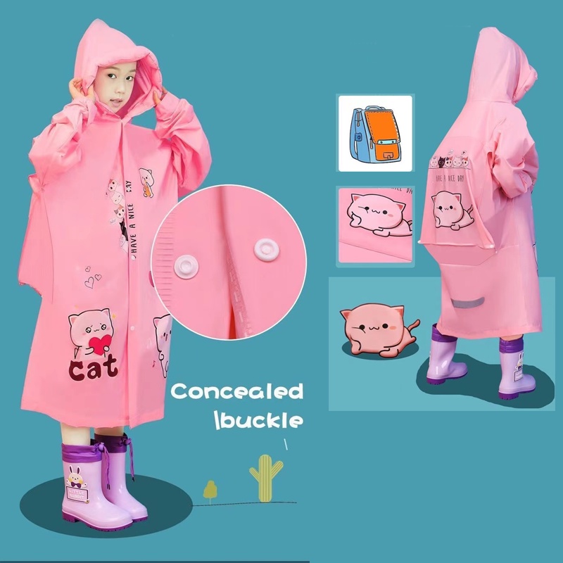 CODExpandable Kids raincoat with backpack allowance Cartoon comfortable kids Children EVA Waterproof