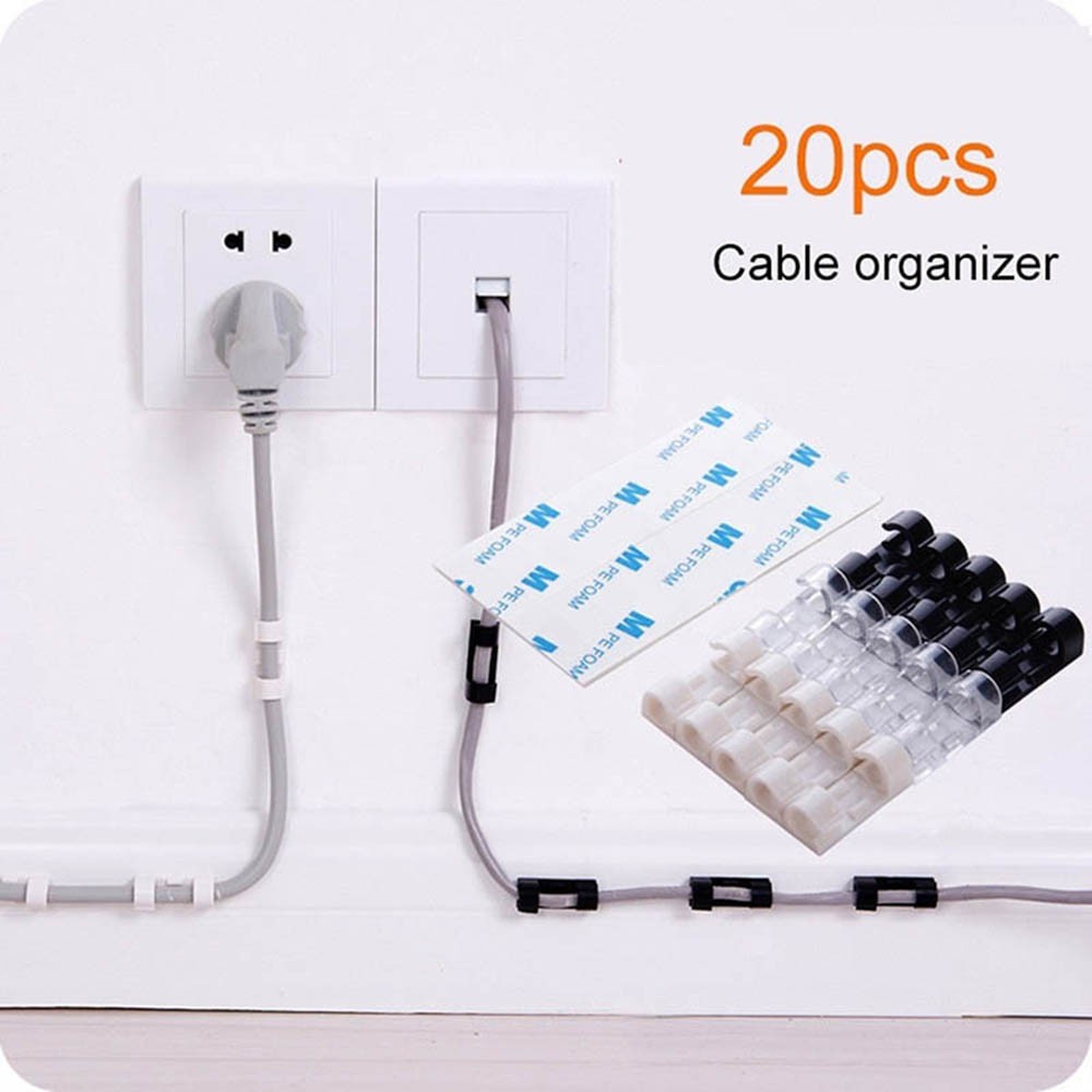 20 Pcs Adhesive Wire Cable Management Clips Plastic Wall Desk Cable