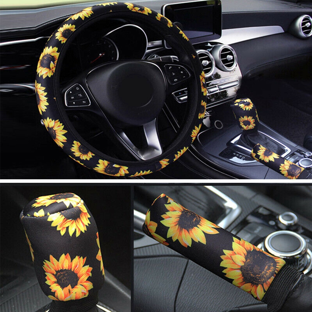 Trunk Upetstory Steering Cover for Women Gear Shift Cover Sunflower Anti-Slip Hand Brake Handle Cover Wrap Around Car Accessories Protector Universal for Sedan Van 