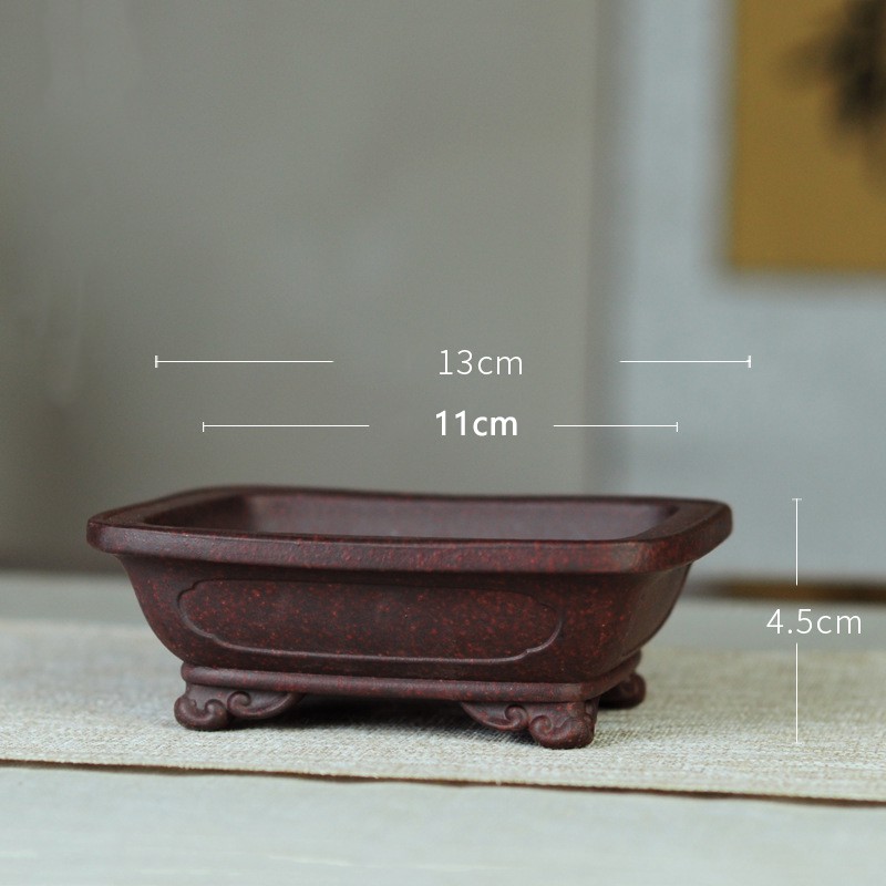1 Pcs Rectangular Chinese Yixing Zisha Shohin Cloud Feet Bonsai Pot 13X11X4.5cm