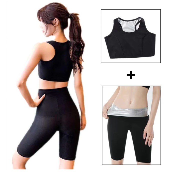 Women Sauna Suit Sweating Bodyshaper Leggings Thermal Sweat Crop Top