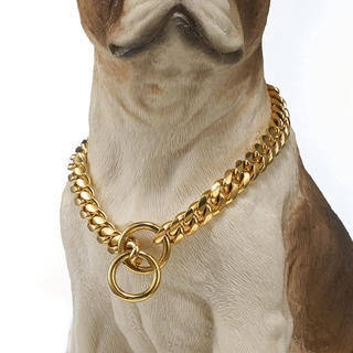 TRANQUILLT Gold Pet Dog Collar Necklace,Heavy Duty Cuban Dog Chain for Large Dogs,Strong Stainless Steel Metal Links Slip Chain Collar Pet Supplies