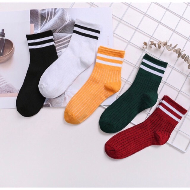 Korean Ulzzang Sock Mid Cut Students Ordinary Sock Set Of 5 Shopee