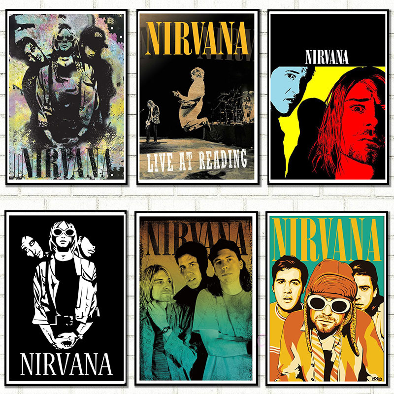 Nirvana band Retro Kraft Paper Poster Bar Office Coffee Shop Home Art Wall Sticker Decoration