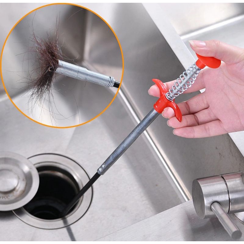Iron wire drain snake stick clogged remover cleaning spring pipe