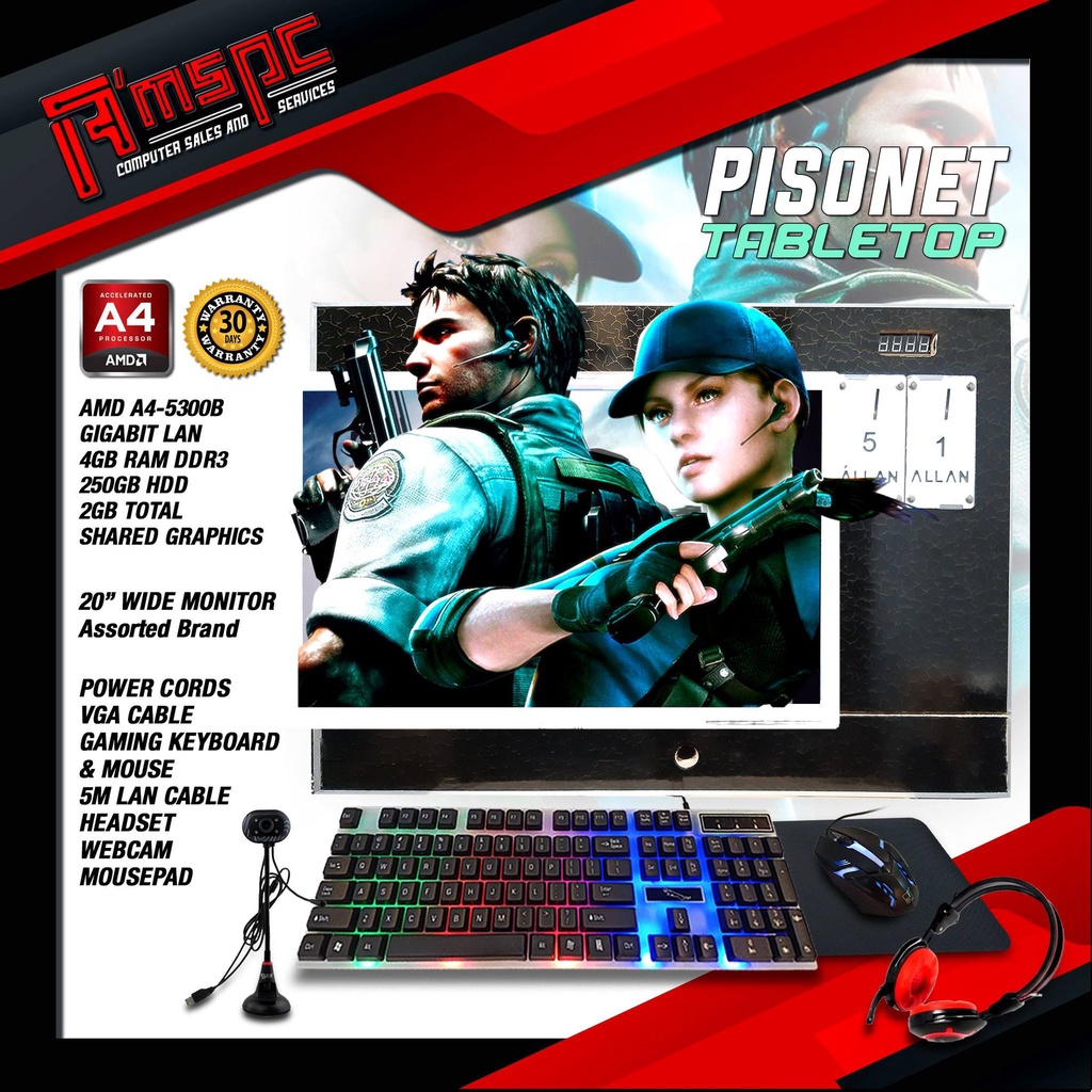 Tabletop AMD A4+5300B 19" monitor 4GB RAM DDR3 250GB HDD (READY