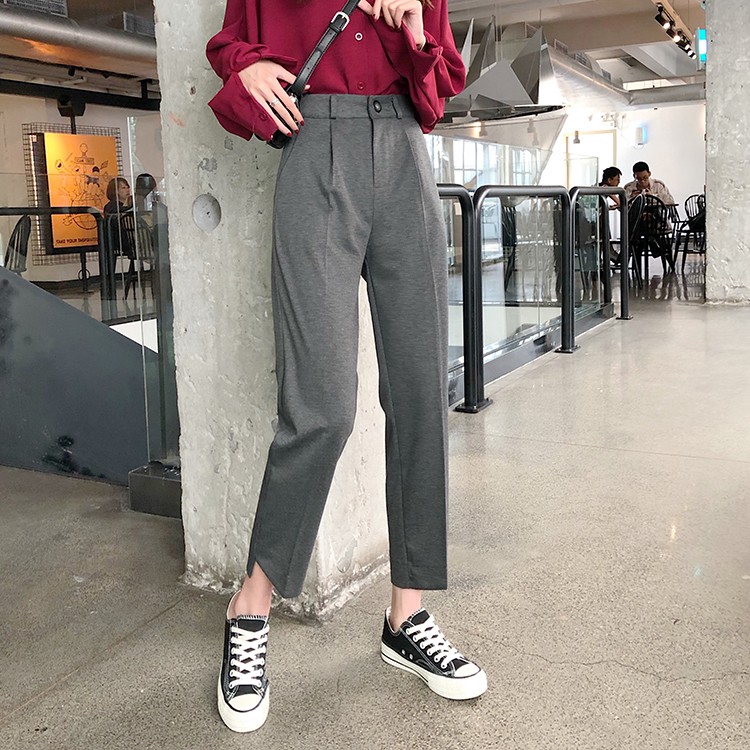 Korean New Women's Casual Loose Straight Ninth Suit Pants 2 Colors ...