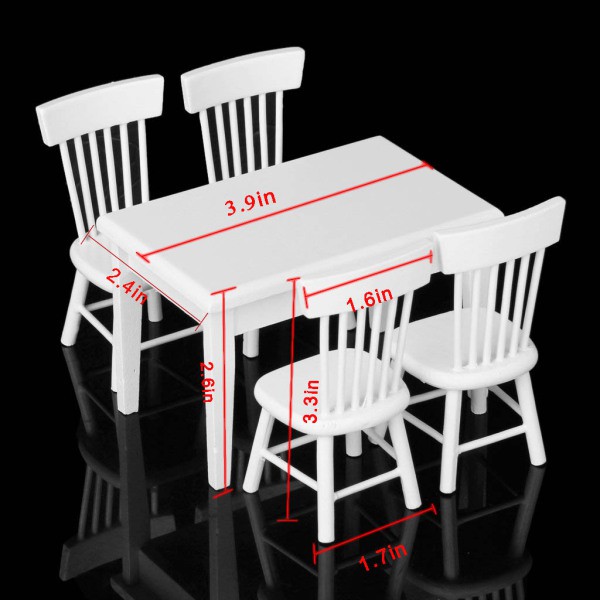 callm 5pc/Set 1:12 Dollhouse Miniature Furniture Wooden White Dining Table Chair Model Set 
