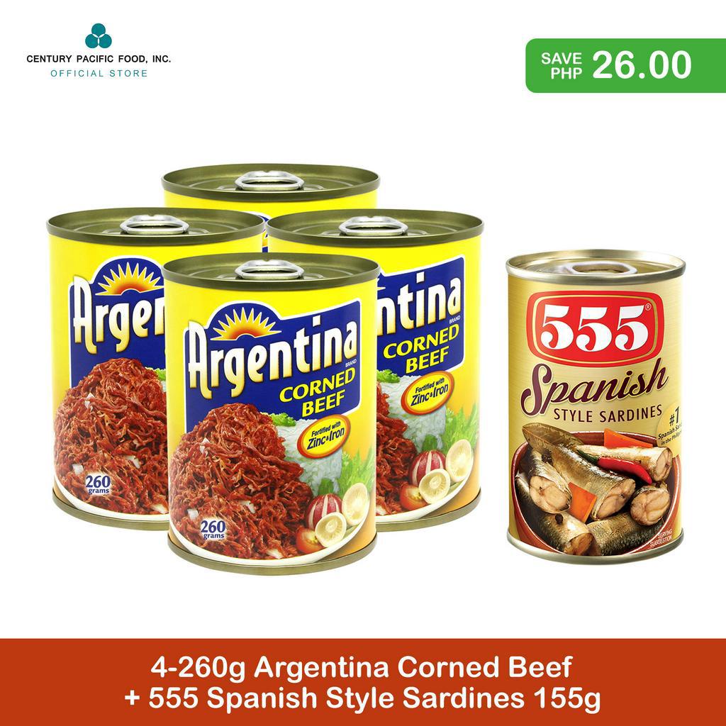 Argentina Corned Beef 260g Pack Of 4 + 555 Spanish Style Sardines 155g 