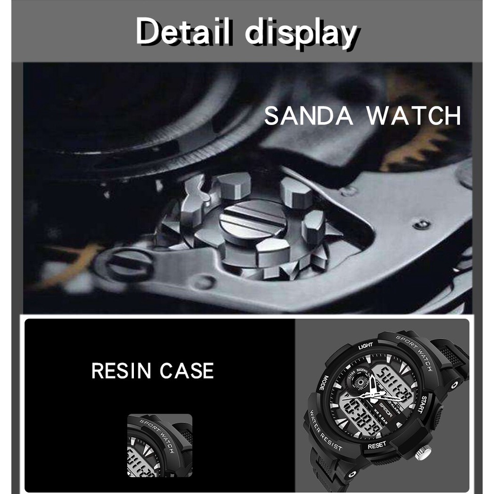 SANDA Fashion Outdoor Sport Watch Men Multifunction Watches Alarm Clock Chrono 5Bar Waterproof Digital Watch