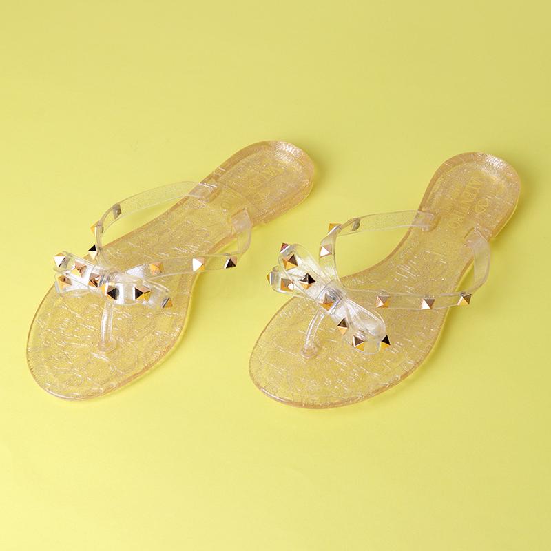 Women Studded Rivet Jelly Slippers Bow Flip Flop Sandals ...