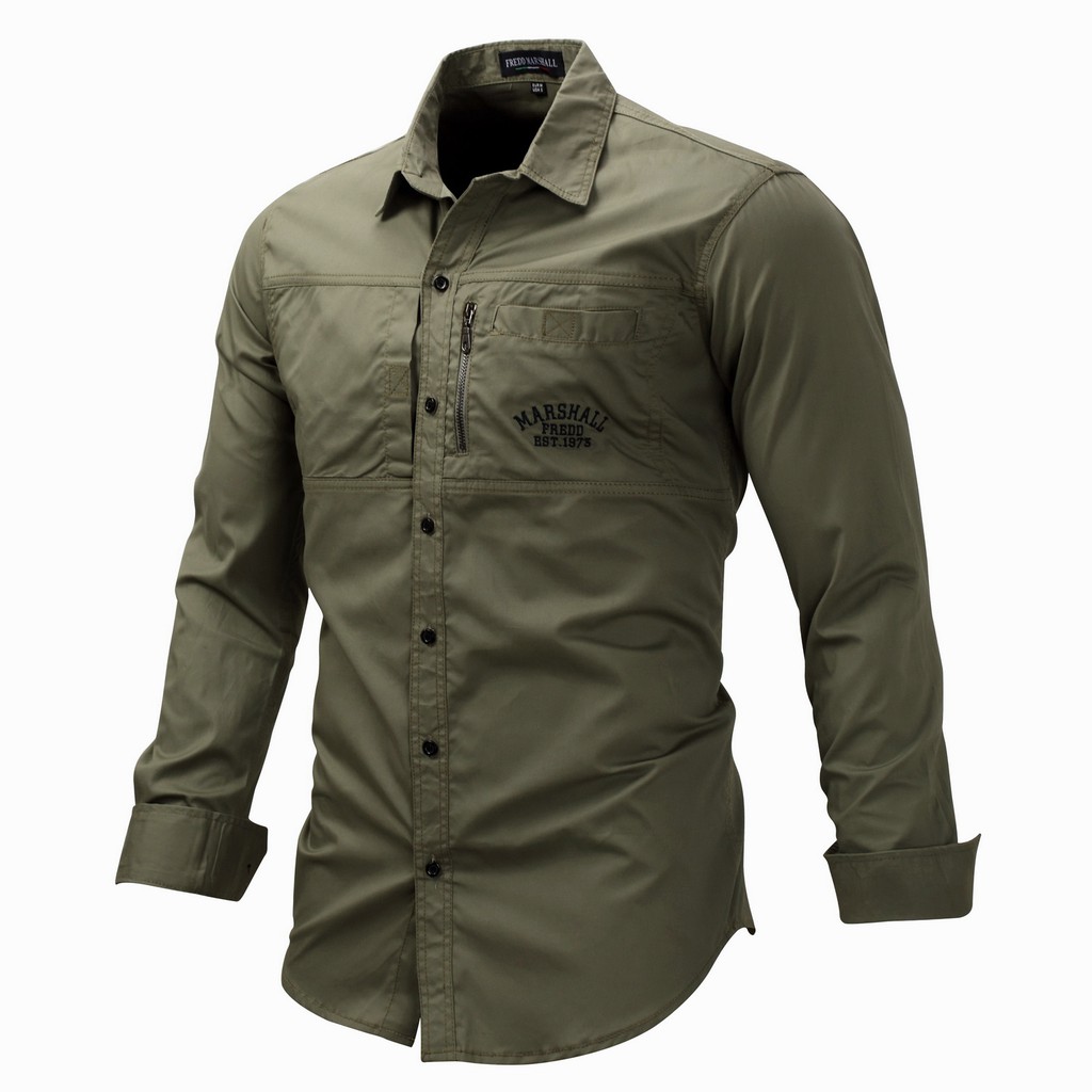 Fredd Marshall 2020 Fashion Military Shirt Long Sleeve Multi-pocket ...