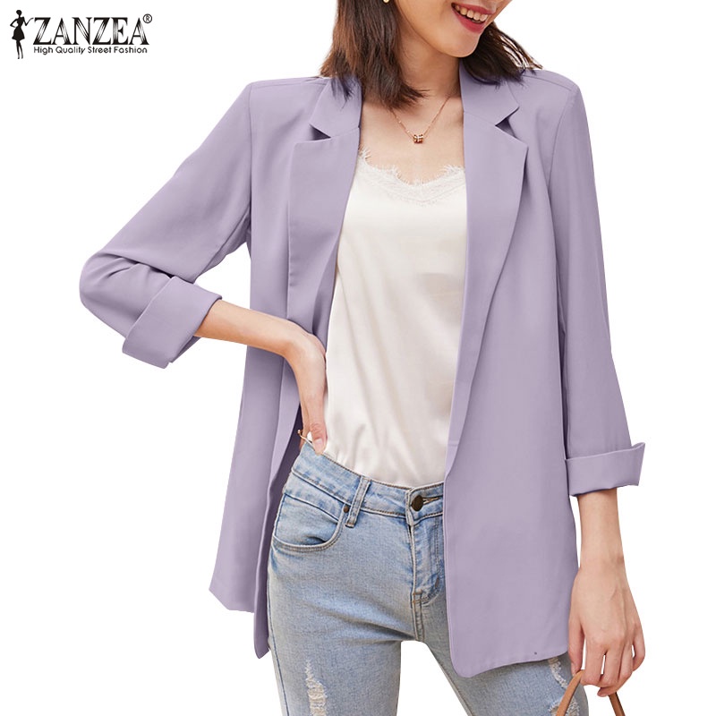 ZANZEA Women Korean Fashion Solid Long Sleeve Workwear Loose Lapel Blazer |  Shopee Philippines