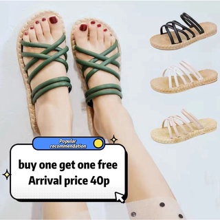 Korean style summer straps comfortable sandals summer beach all-match flat bottom cross strap magic