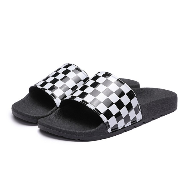 black and white flip flops