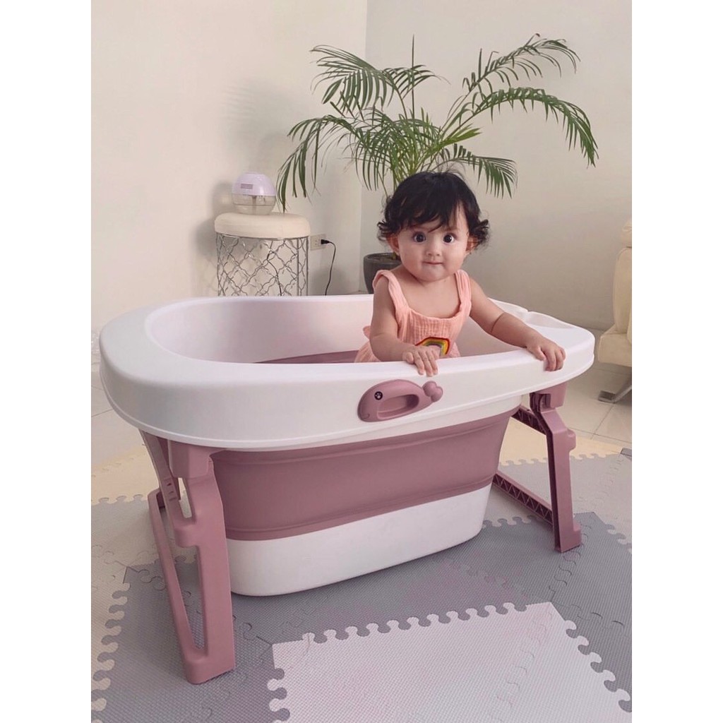 BIG Foldable Collapsible Bath Tub w/ Cushion, Stool, Shower Cap, Rinse Cup, Bath Sponge, Toys Large