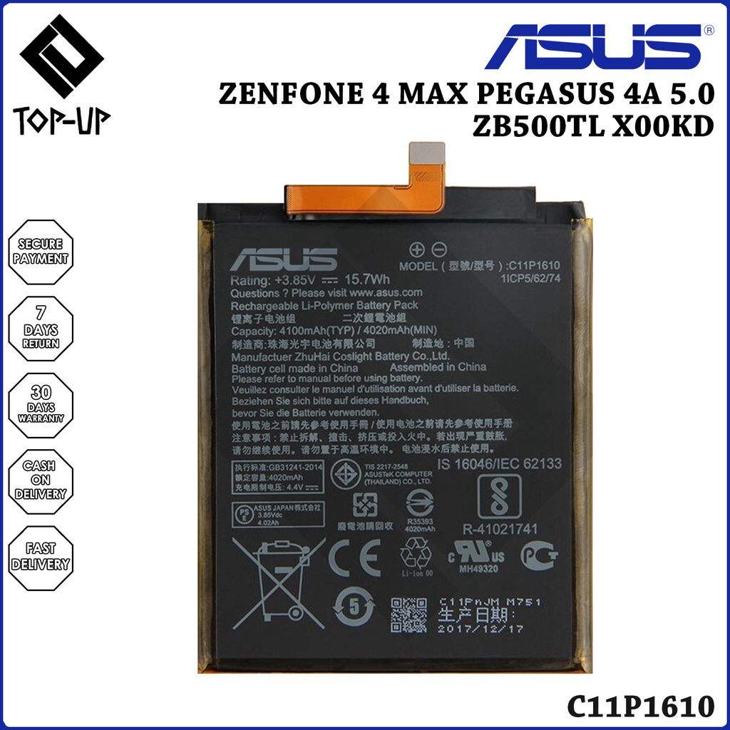 Original Battery For Asus Zenfone 4 Max Pegasus 4A ZB500TL X00KD Battery  Model: C11P1610 (4100mAh) | Shopee Philippines