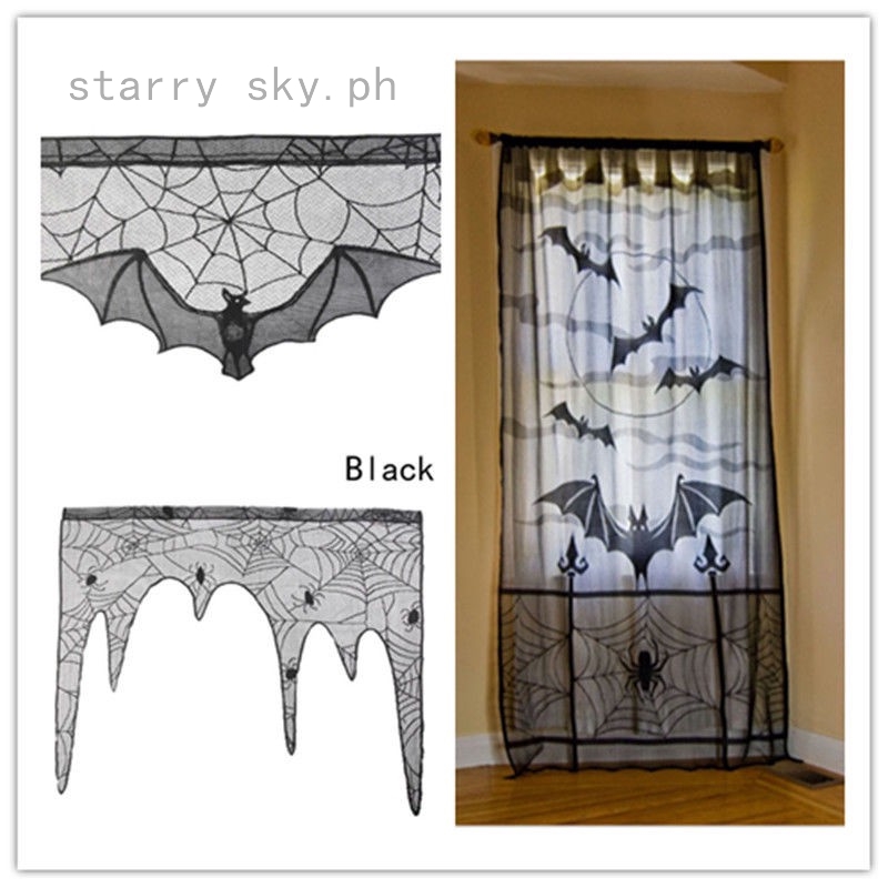 Haunted House Gothic Black Lace Spider Web Table Cloth Curtains
