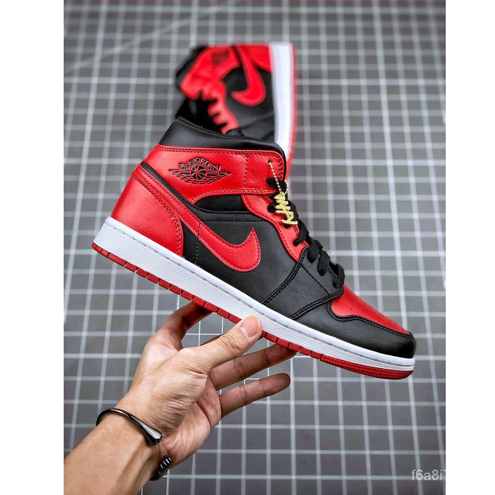 New Hot sale NK Air Jordan 1 Mid Red and Black Basketball shoes PZJW
