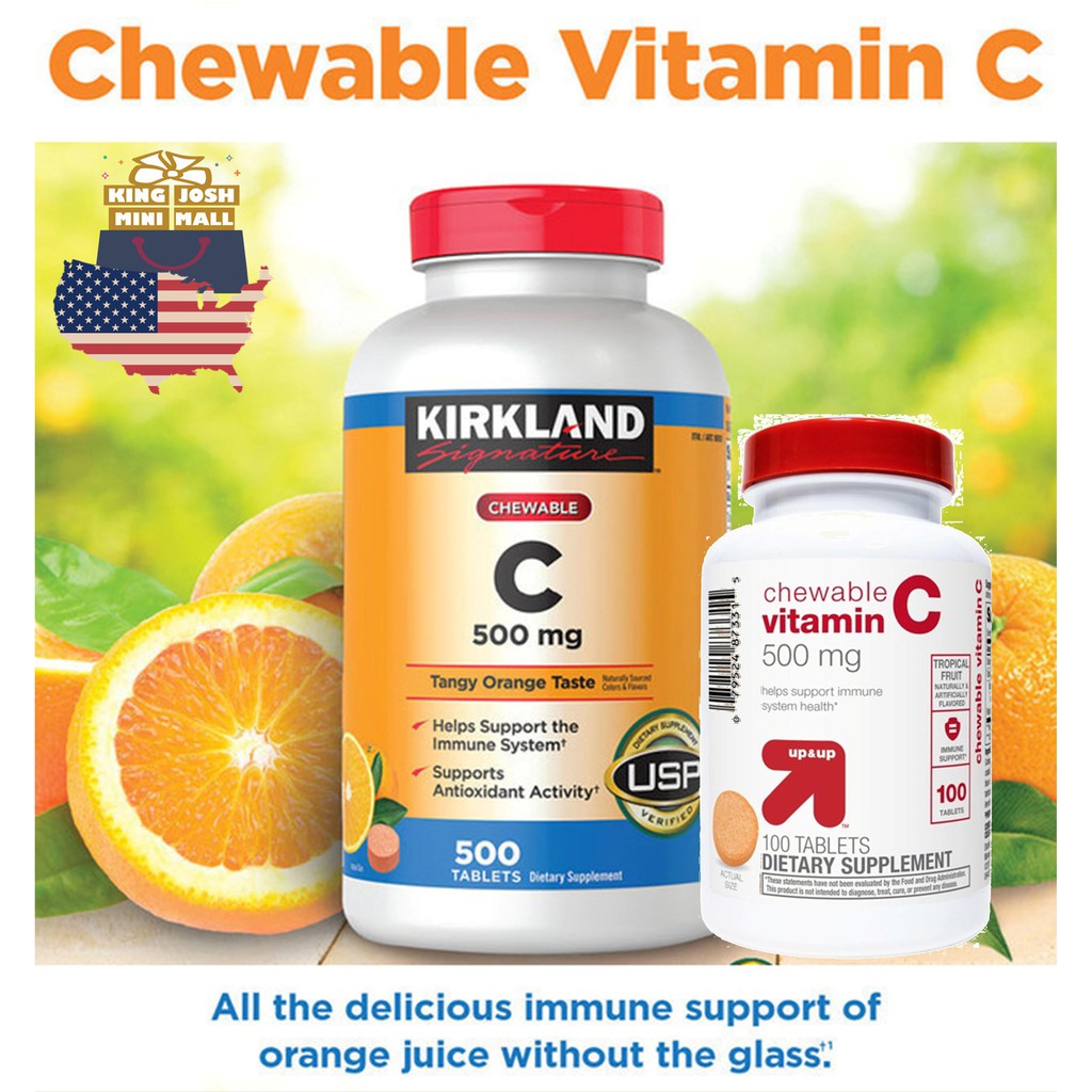 🇺🇸 Kirkland Signature (500mg) or Up & Up (500 mg) Vitamin C, USA Original, 100 500 Chewable
