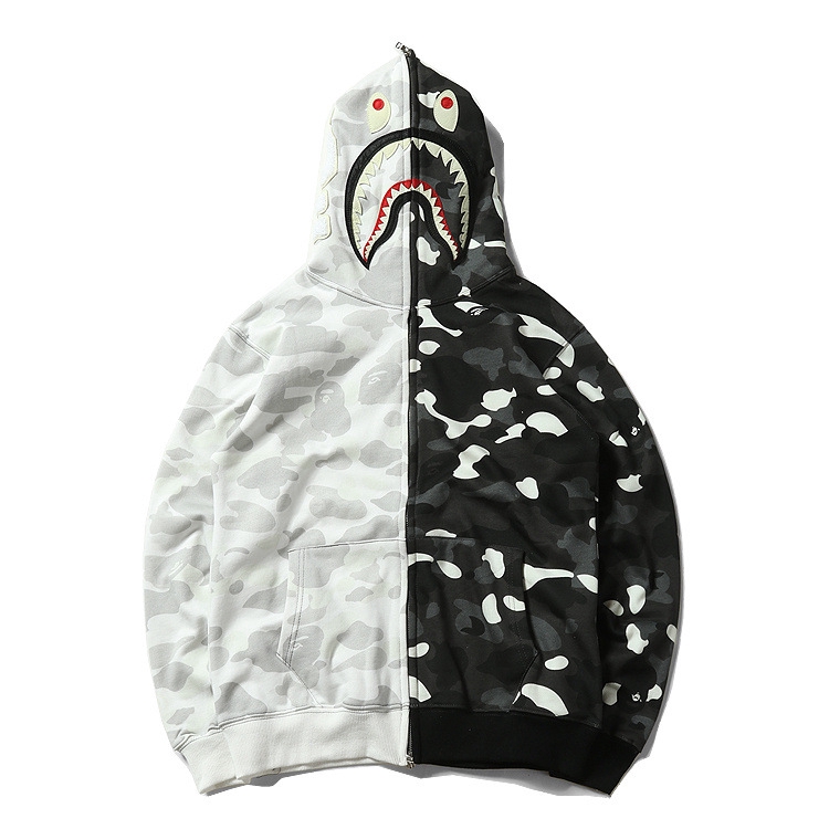 bape shark black and white