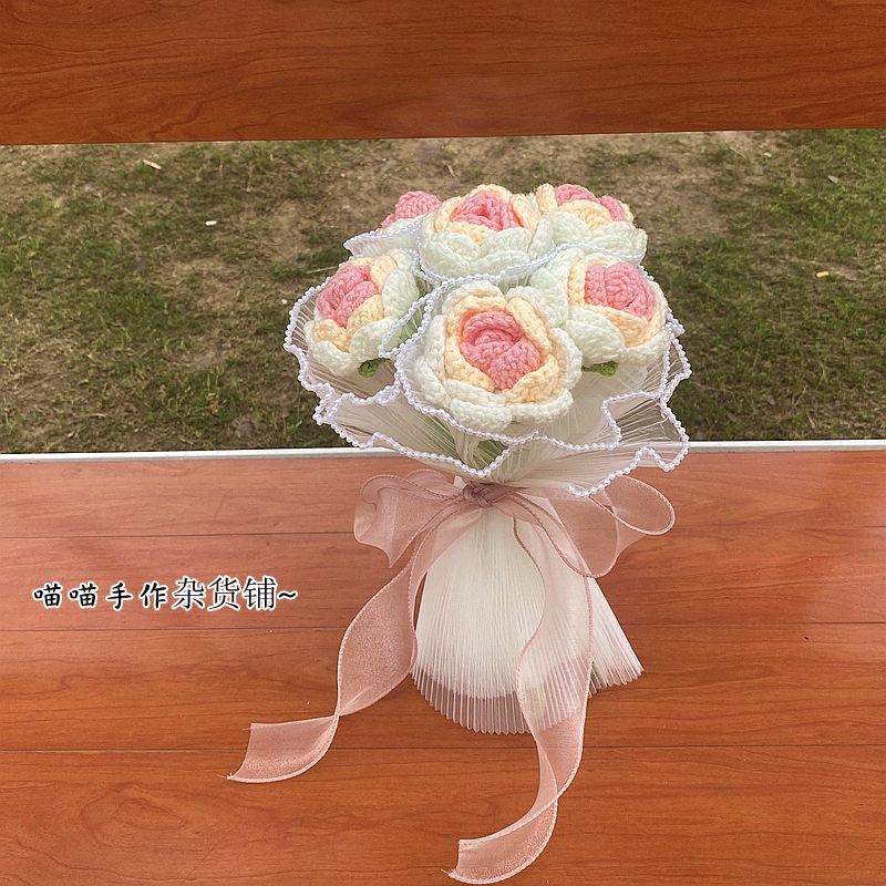 Handmade Crochet Flower Knitting Bouquet Diy Girlfriend Birthay Gift