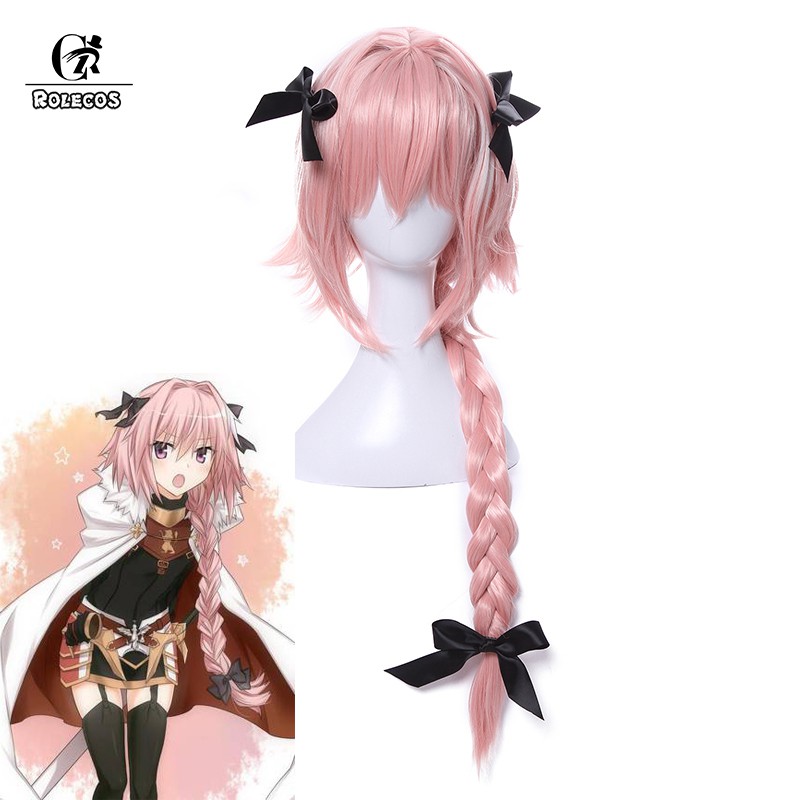 fate/apocrypha cosplay astolfo cosplay 75cm/2953 inches long pink cosplay  hair accessories black bow synthetic hair