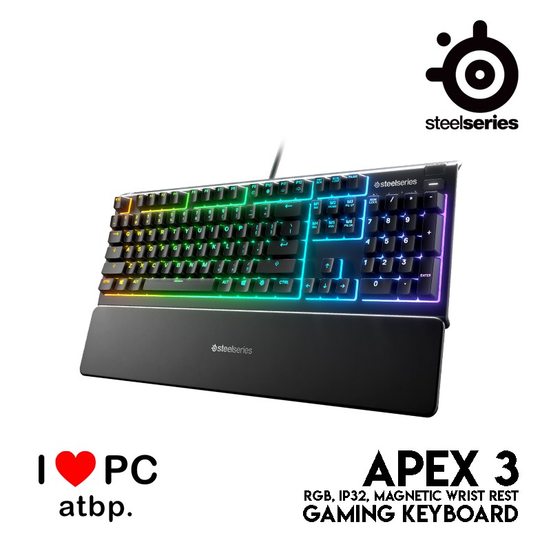 SteelSeries Apex 3 Gaming Keyboard (RGB, IP32, Wrist Rest