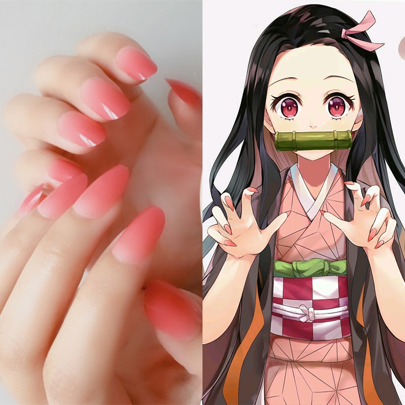 Demon Slayer Cosplay Kimetsu No Yaiba Kamado Nezuko Pink Fake Nail Artificial False Nails Shopee Philippines