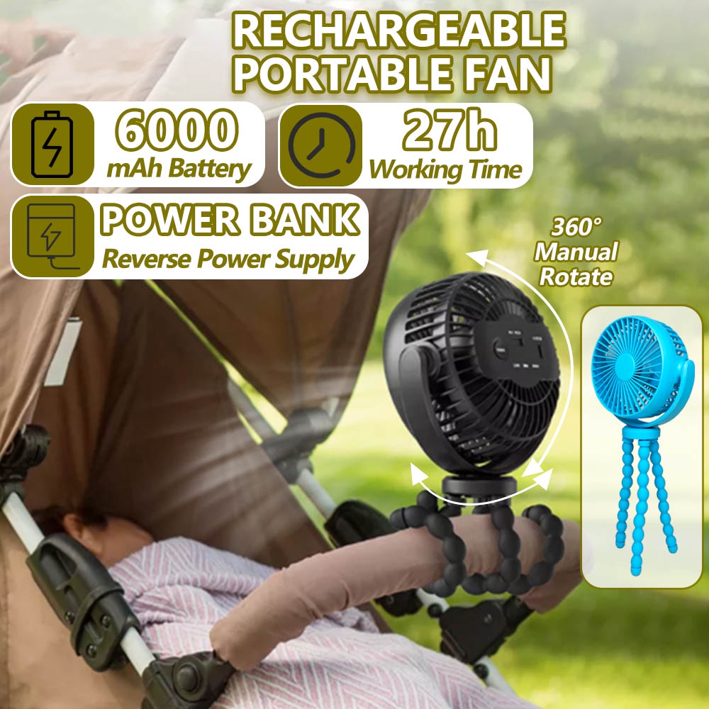 6000mah Rechargeable Portable Fan Power Supply Bank Charger USB