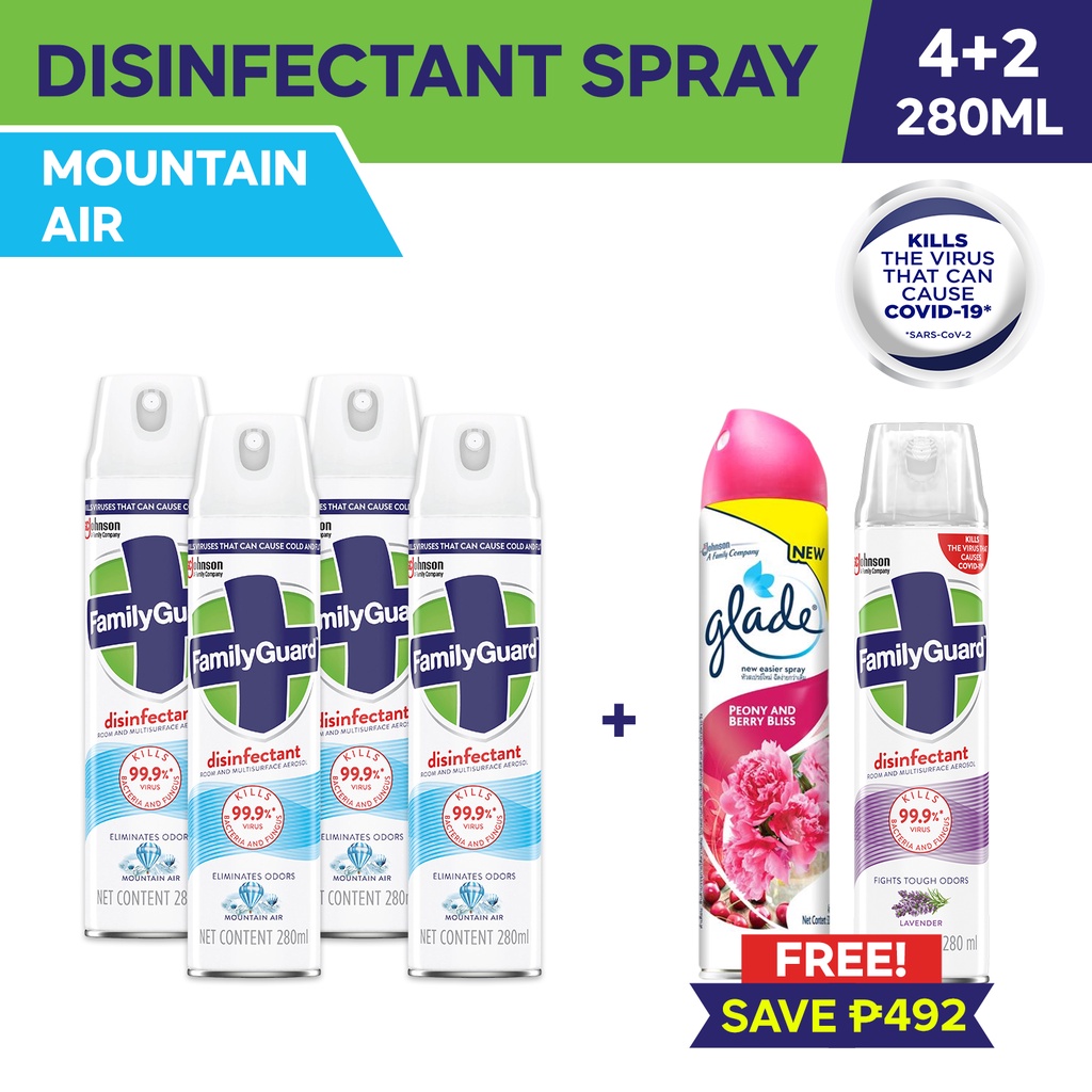 FamilyGuard Disinfectant Room & MultiSurface Spray Aerosol Mountain Air 280ml 4+2 FREE Shopee