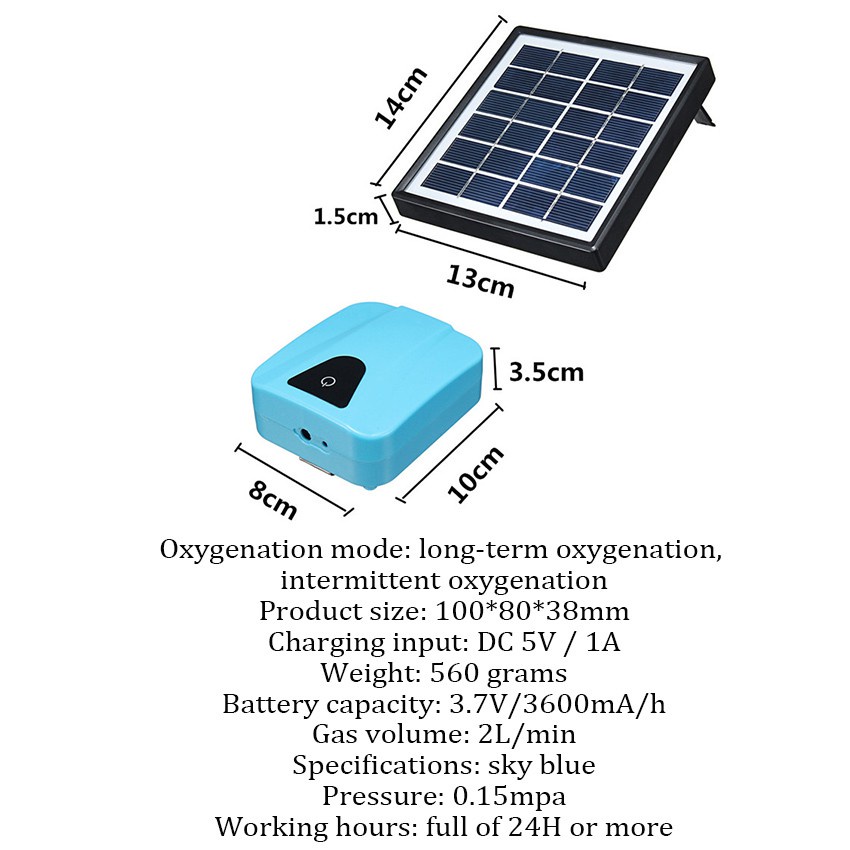 2L/min Solar Powered/DC Charging Oxygenator Water Oxygen Pump Pond Aerator Fish Tank Air Pump #2