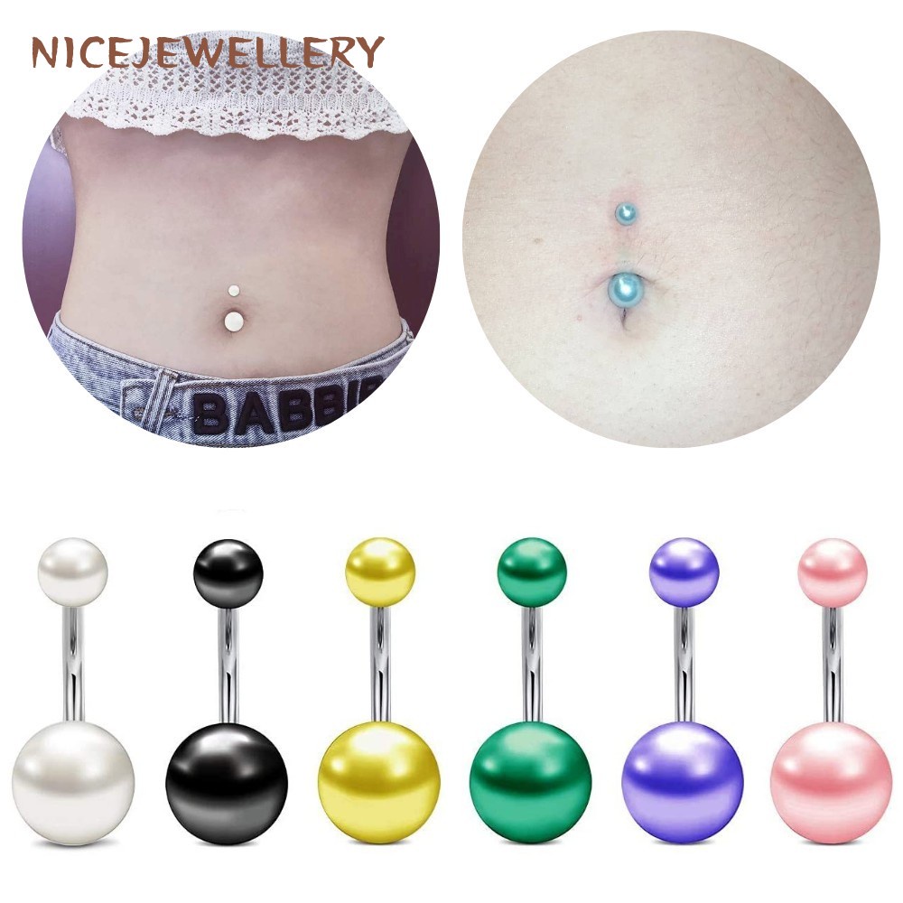 1.6mm Pearl Texture Belly Button Ring Acrylic Ball Navel Titanium Steel