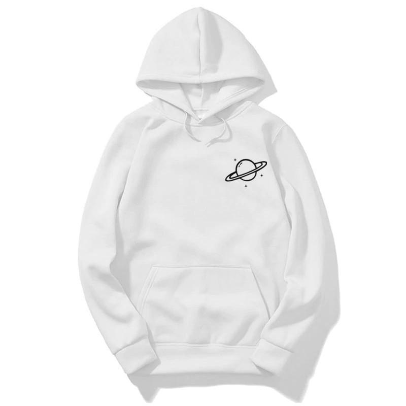 planet print drop shoulder hoodie