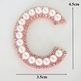 A-Z Pink Pearl English Alphabet Letter Iron Sew On Patch Badges 3D Rhinestone Letters Patches Bag Hat Jeans Applique Clothes DIY Crafts #8