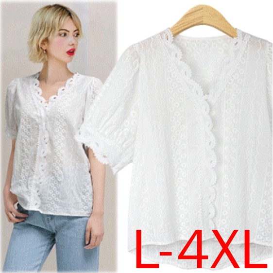 plus size white lace blouse