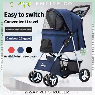 Two-Way Stroller 360 Degree Wheels Pet Dog Cat Stroller Black 4 Wheels Heavy Duty Foldable Outdoor