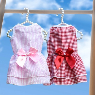 [IN STOCK] Pet clothing Dog Skirt Bow Dress Wedding Spring Summer Autumn New Style Plaid Striped Cat Clothes Supplies