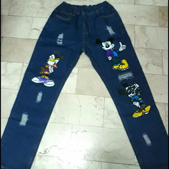 mickey mouse print jeans