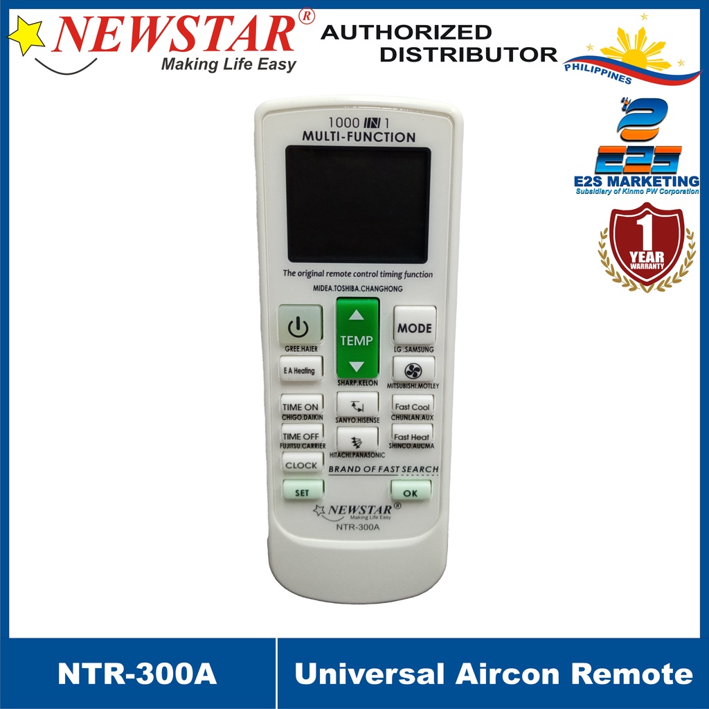 Newstar Universal Aircon Remote EZ Code NTR300A (White) Shopee