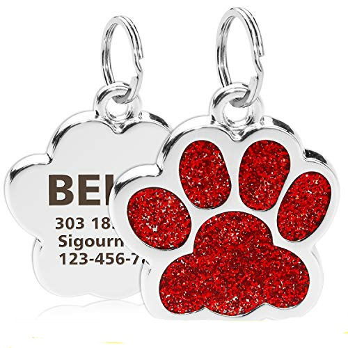 CAT Dog Cat Pet Tag ID Collar Tags Personalised Engraved  Glitter Paw Print Dog Cat 