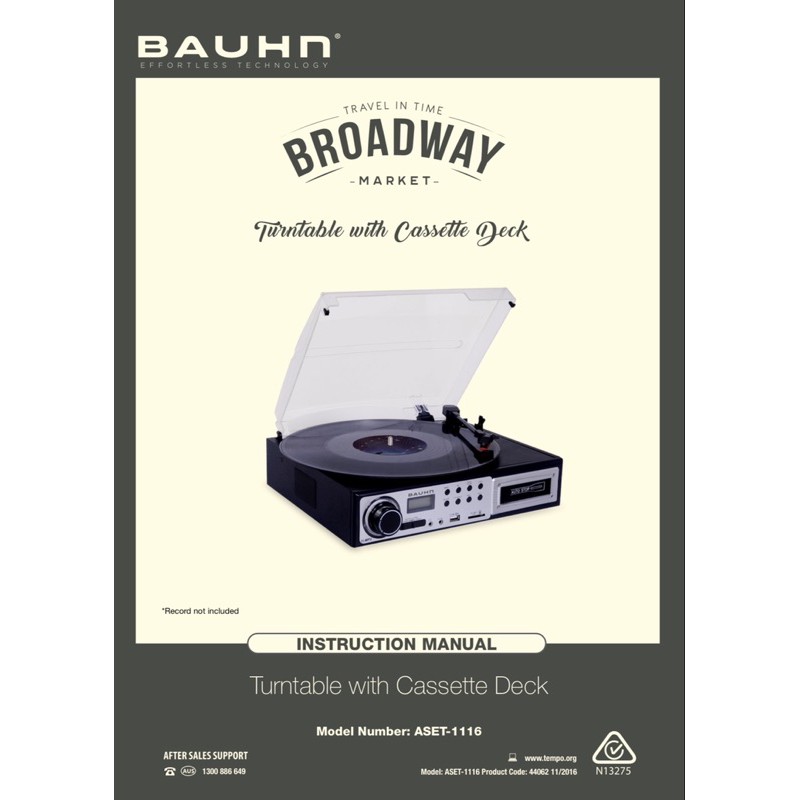Bauhn Broadway Turntable with Built in Speakers, Casette, USB/SD Player