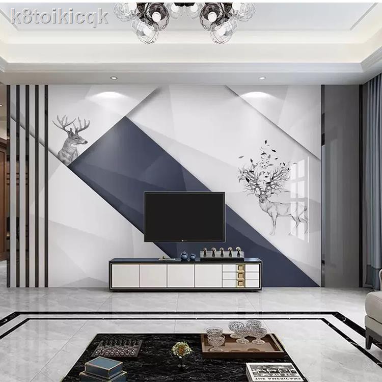 №▫TV background Wall wallpaper custom modern minimalist geometric elk film  and television painting | Shopee Philippines