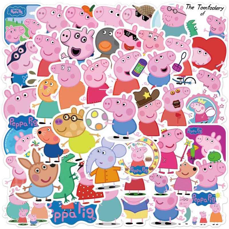 New 50pcs Peppa Pig Stickers Kids Laptop Waterproof Skateboard Waterbottle Repeat