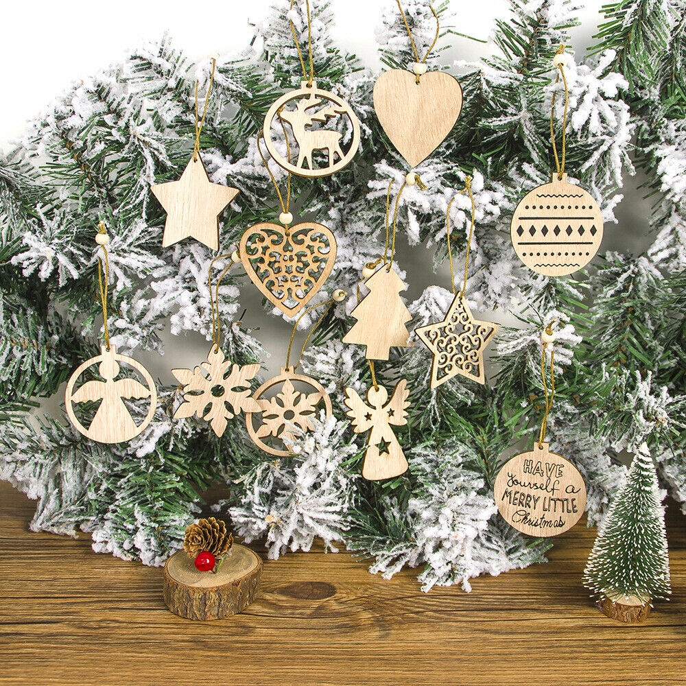 Christmas Tree Ornaments Wood Chip Xmas Hanging Pendant Home Party Decoration