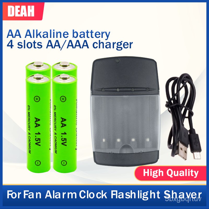 1.5V 3000mAh AA Alkaline Rechargeable Battery+4 Slots Smart USB