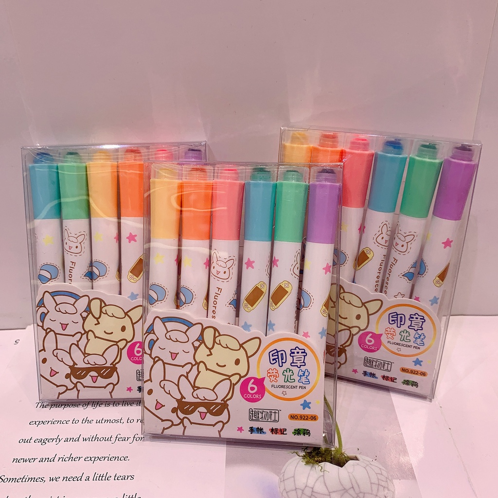 BY cute highlighter with stamp 6PCS STAMP HIGHLIGHTER COLORED Shopee